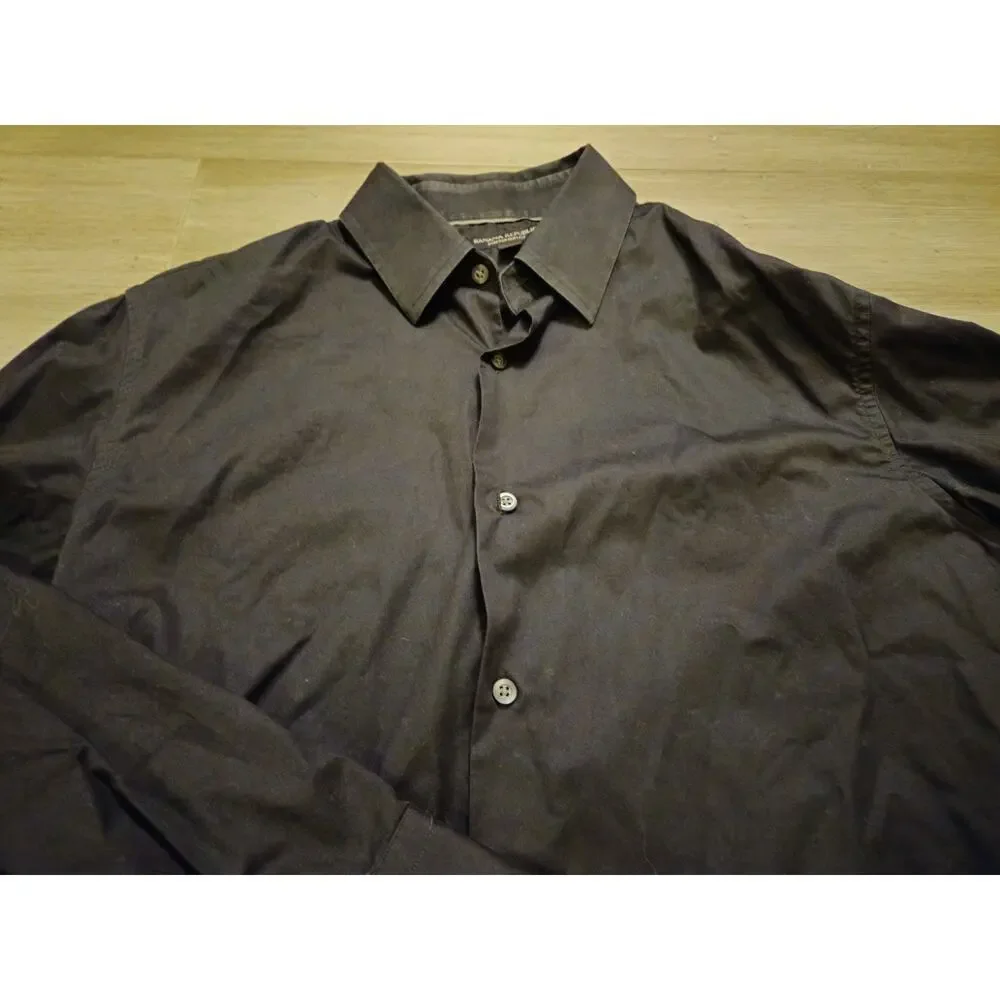 Banana Republic Dress Shirt Men M Black Grant Fit Cotton Long Sleeve